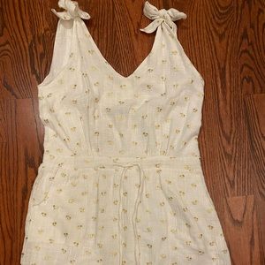 white & gold palm tree For Cynthia summer Sun dress w pockets Medium
